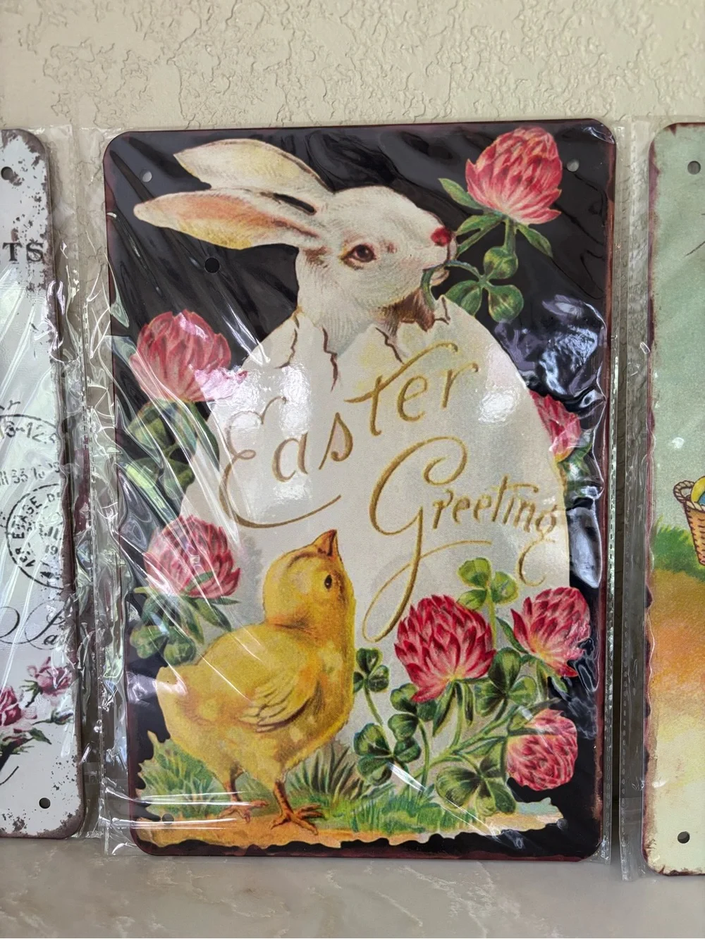 Easter Bunny Vintage-Style Metal Signs - Set of 4